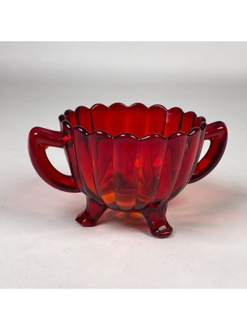 Vintage Imperial Glass Amberina Ruby Red Sugar Bowl Open Footed with Handles